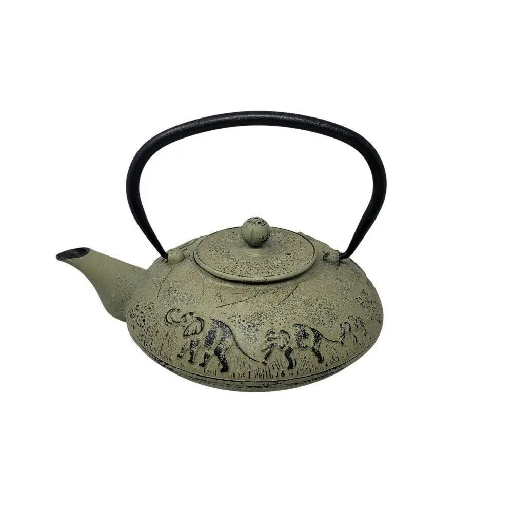 Cast Iron Teapot Sage Green‎ Lucky Elephant Parade Safari 3D Rare Collectible